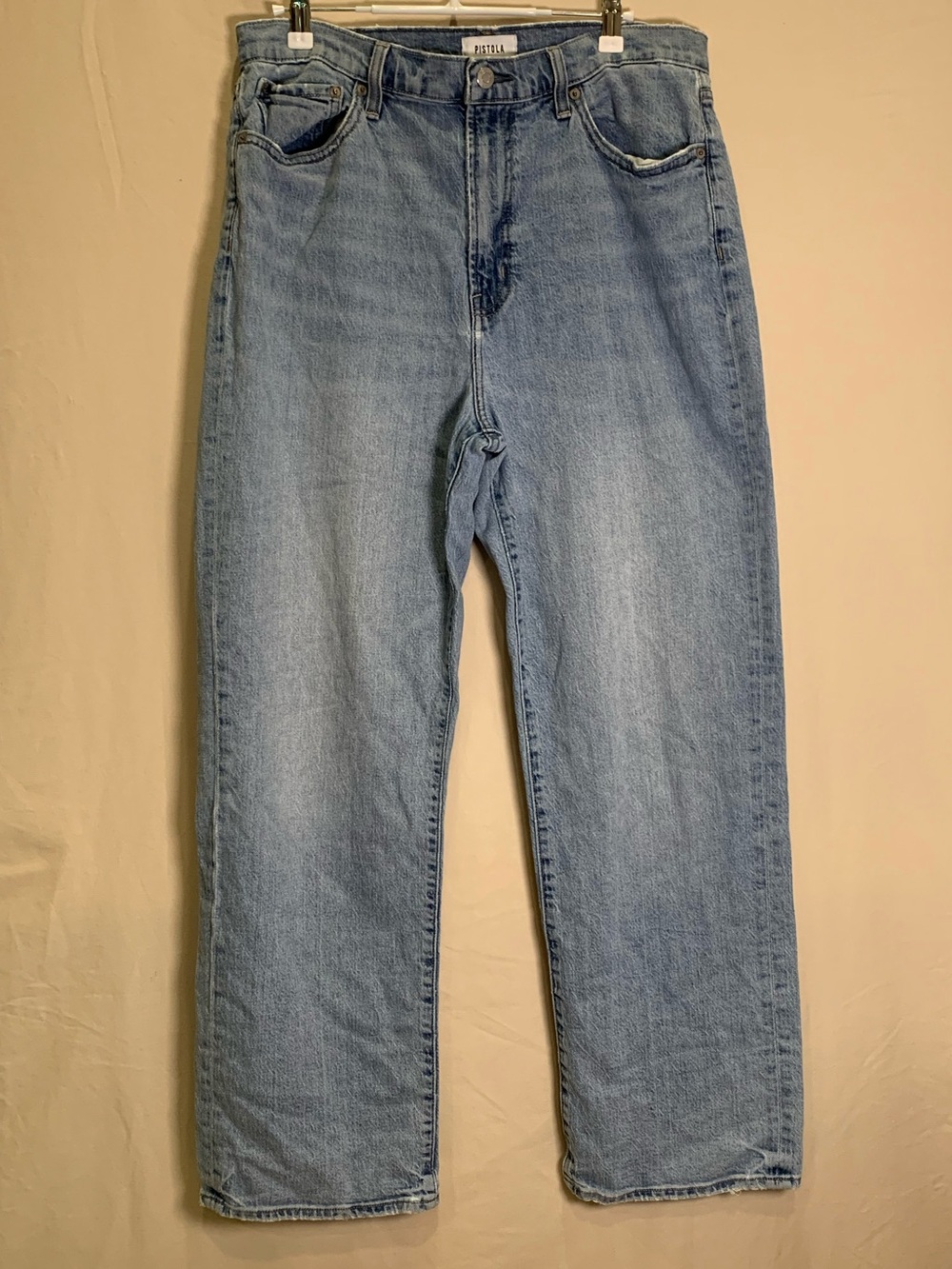 Pistola Straight Leg Jeans Size 31 Light Wash Distressed Hem